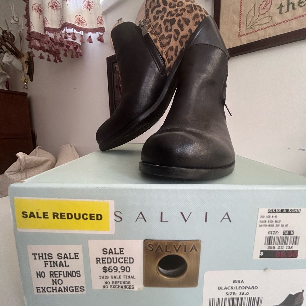 Black and Leopard Women's Boots. NIB.